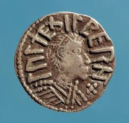Penny (framsidan) av Aethelberht (d.794) anglosaxisk kung av East Anglia. (silver)